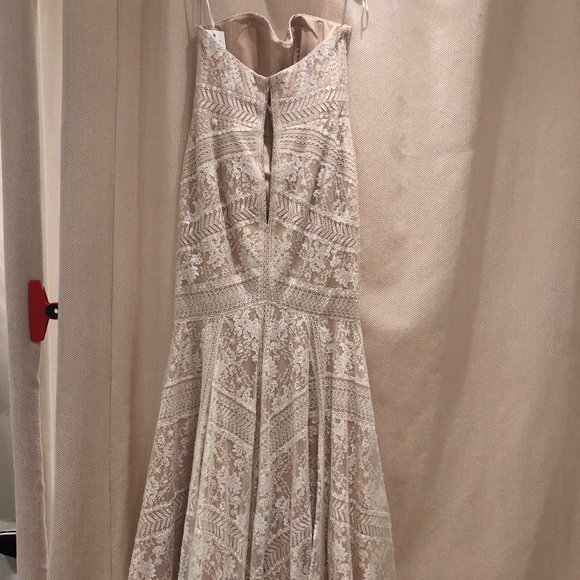 ivory/almond, ivory lace, sequins throughout dress, strapless - Picture 3 of 5